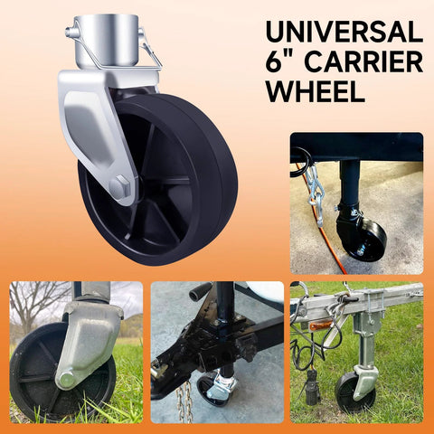 XIANGZI 6-inch trailer jack wheel replacement with pin; black wheel and mounting bracket for 1200lb trailer use