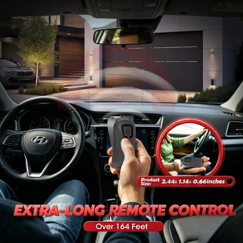 Two Pack Universal Garage Door Opener Remote Replacement With Rolling Code Security For Genie And Overhead Door Systems Easy No Sweat Setup And Killer Daily Performance, held from car.