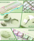 Butter Smooth Milk Switch Wireless Mechanical Keyboard With 98 Key Layout And Full Number Pad Featuring Totally Fire Cake Theme Vibe And Vibrant Dye Sub Keycaps, showing cute cat keycaps and fish dongle slot.