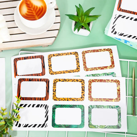 180 Pcs Animal Print Name Tag Stickers Self Adhesive Leopard Safari Labels For Back To School Classroom Desk 3.4 X 2.5 Inch on desk