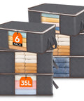 Six Pack Clothes Storage Bags Foldable Storage Bins With Reinforced Handles And Clear Window Heavy Duty Fabric Closet Organizer Gray