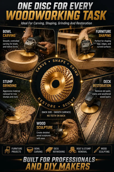 Angle Grinder Tungsten Carbide Wood Carving Disc And Polishing Pad Pro Grade Kit For Fast Wood Removal And Shaping Sanding And Stump Work Heavy Duty Grinding Attachments For Woodworking Projects, wood carving uses