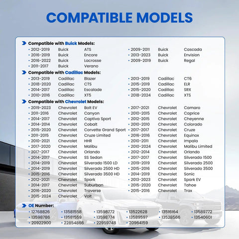 Compatible models list for Preprogrammed 315Mhz TPMS Tire Pressure Monitoring System Sensors 4Pc Set Direct Fit For Gm Oe 13581558