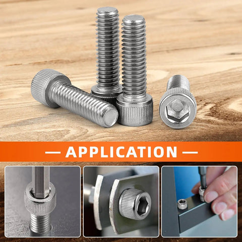 Pro Shop Grade M8 X 1.25 Full Thread Socket Head Cap Screws In Tough As Nails 304 Stainless Steel With Secure Allen Drive For Heavy Duty Projects And Quick Garage Fixes Pack Of Twenty on wood surface with applications.