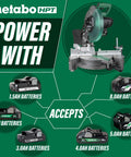 Cordless Miter Saw Kit With 10-Inch Blade, 18V and 36V MultiVolt Battery And Charger, image showcasing battery compatibility.