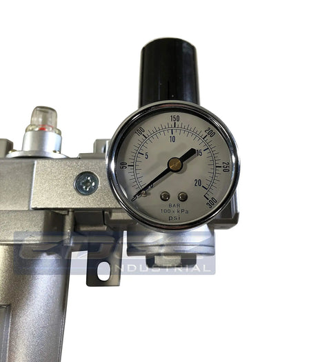 Close-up of pressure gauge on Three Stage Air Drying System With Particulate Filter 0.01 Micron Coalescing Filter And Air Pressure Regulator Modular Combo