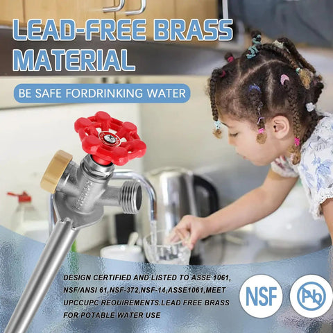 Child drinking water near Frost Free Outdoor Sillcock With Anti Siphon Backflow Preventer, Lead Free Brass Frost Proof Faucet Bib With Half Inch Push To Fit Connector And Three Quarter Inch Hose Bibb Spigot, Durable Outdoor Water Faucet