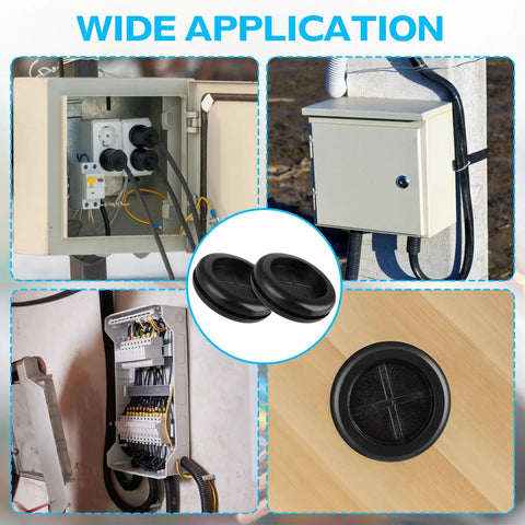 Six Pack Heavy Duty Rubber Cable Grommets For Wiring And Firewalls Quick Cut Open Design shown in various applications.