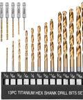 AUYAARS 19-piece hex shank drill bit set with titanium-coated HSS bits for metal, wood, plastic, with holder