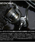 Close-up of Sedona C5000XG Spinning Reel With 24.3 Lbs Max Drag And 13.3 Lbs Practical Drag on wet rocks, showing side view.