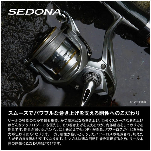 Close-up of Sedona C5000XG Spinning Reel With 24.3 Lbs Max Drag And 13.3 Lbs Practical Drag on wet rocks, showing side view.