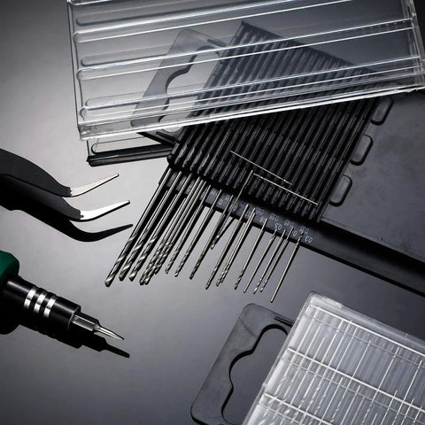 Badass Pro Grade Mini Drill Bit Kit Featuring Fully Ground HSS High Speed Steel Twist Blades with 40 precise bits and tools.