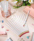 Round Pencils With Erasers 24 Pack Unsharpened 2 HB Graphite Wood Pencils For School Drawing Sketching And Classroom Use White Bodies