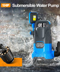 Portable Submersible Sump Pump 1HP Automatic Water Transfer For Clean And Dirty Water With Float Switch 4000 GPH in splash effect