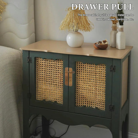 Antique Brass Cabinet Pulls And Vintage Door Knobs on wooden cabinet with decorative texture