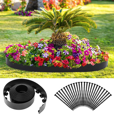 Six Inch By Fifty Foot Landscape Edging Kit Plastic Border For Lawn Garden And Yard With Forty Five Anchoring Spikes DIY Friendly