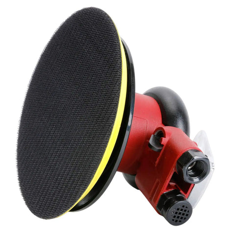 Heavy Duty 5 Inch Random Orbital Palm Sander Dual Action Pneumatic Power Tool with aluminum body, red and black design
