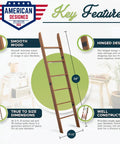 Infographic of 5 Foot 8 Inch Blanket Ladder for Living Room and Bedroom with 6 Tiers Wall Leaning Laminate, showing design features.