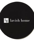 Circular black base with Lavish Home logo, part of Three Piece Sleek Modern Brushed Steel Lamp Set For Living Room