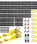 E Track Tie Down Rail Kit 36 Piece Set With Four Rails Sizes 1 2 4 5 Feet 2 Ratchet Straps 8 O Rings 8 Rope Tie Offs D Rings 2 Single Slots 16 End Caps For Vans Trailers