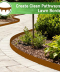33 Feet Pre Rusted Corten Steel Landscape Edging No Dig Metal Garden Border 10 Pack Weathering Steel laying along a path
