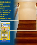 Angled Slipfix Railbolt Handrail To Newel Post Connector for stairs showing packaging content and its use in upper connections.