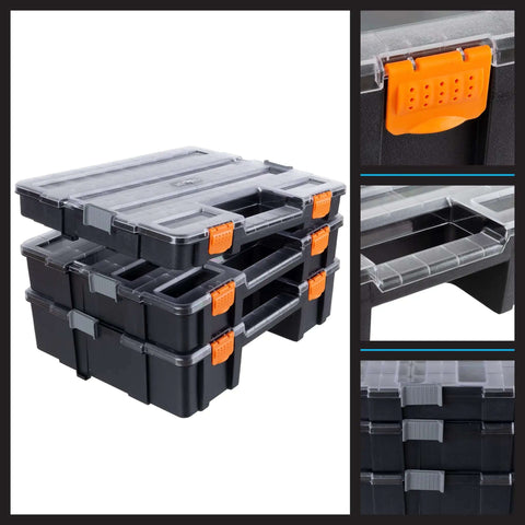Three In One Portable Tool Box Organizer With Fifty Two Customizable Compartments For Hardware Craft Supplies Beads And Small Parts Grab And Go Three Tier Storage Case For Home Garage And Workshop