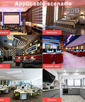 Collage of various spaces: home theatre, bedroom, KTV, internet cafe, office, kitchen showing diverse interior designs and uses.
