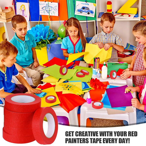 Children crafting with Red Painter Masking Tape Bulk Pack 20 Rolls, 1 Inch By 55 Yard General Purpose Tape With Removable Adhesive