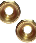Top-down view of two brass 3/4 in male x 1/4 in female NPT reducer bushings