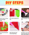 DIY steps for Extra Large Diamond Painting Kit For Adults 5D Full Drill With DMC Codes, showing tools and application method