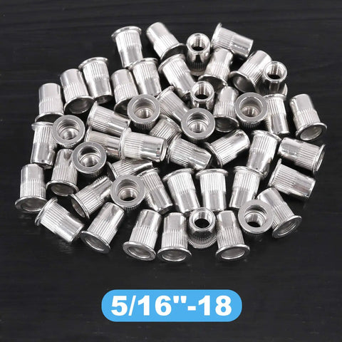 Top Shelf 30Piece 5 16 Inch To 18 Unc 304 Stainless Steel Rivet Nuts Flat Head Threaded Inserts, shiny metal fasteners.