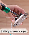 11-In-1 Screwdriver And Nut Driver Multi Tool with Phillips Flat Square and Star Bits being used on an electrical outlet.