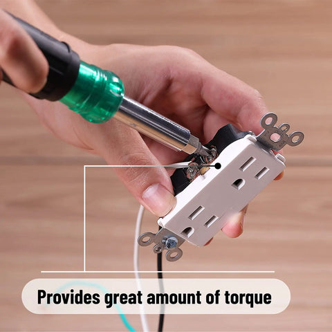 11-In-1 Screwdriver And Nut Driver Multi Tool with Phillips Flat Square and Star Bits being used on an electrical outlet.