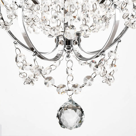 Close-up of Crystal Mini Chandelier Lighting 1 Light Chrome Iron Ceiling Fixture for Small Spaces with hanging crystals