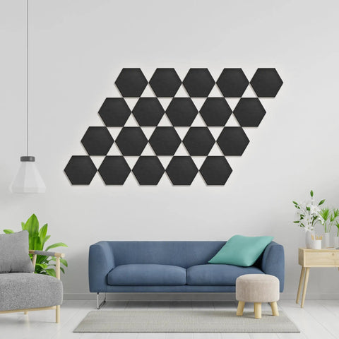 High Density Hexagon Acoustic Panels Peel And Stick Sound Blocking Wall Tiles awesome for home practice studios, black hexagon tiles on wall.