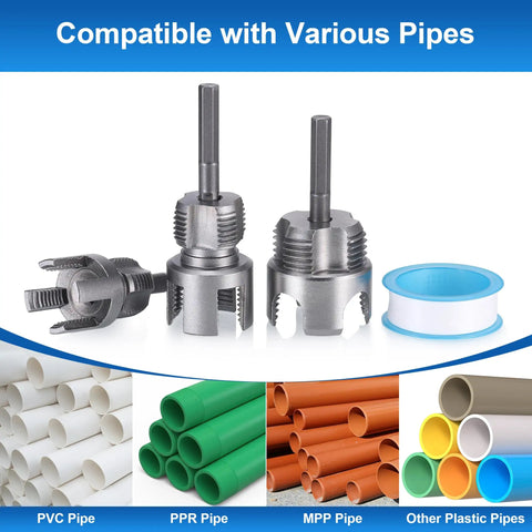 Kick Plumbing Jobs Up A Notch With This Epic 3 Pcs PVC Pipe Threader Kit featuring two threading tools and pipe compatibility.