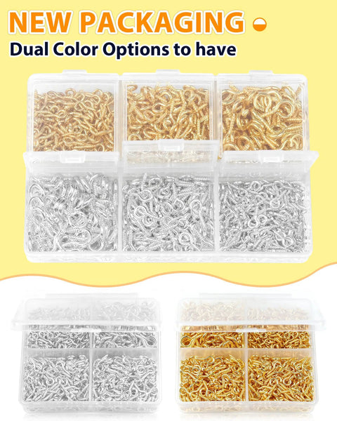 600 Pcs Small Eye Pins For Jewelry Making And DIY Crafts Gold And Silver 3 Sizes in clear multi-compartment box