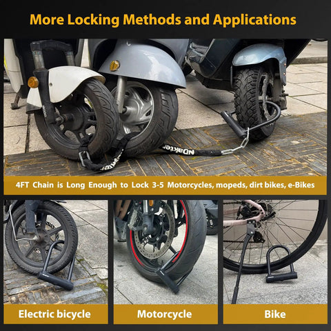 Beefy Heavy Duty 17mm U Lock With 4ft Chain And Mount Bracket For Bikes Electric Bikes Scooters Mopeds And Trikes Includes 3 Keys Anti Theft Security And Easy To Share With Family And Friends on scooter and bike wheels