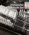 No Fuss All In One 21 Piece Kitchen Knife Set With Block And Built In Sharpener in dishwasher, German stainless steel blades, black handle