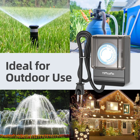 Built Different Heavy Duty Mechanical Timer Outlet Featuring Easy Pin Sliders And Full Weather Protection for outdoor power management.