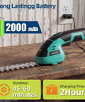 Cordless Hedge Trimmer For Small Gardens, 2 In 1 Grass Shears, Rechargeable 7.2V Lithium Battery With USB-C Quick Charge
