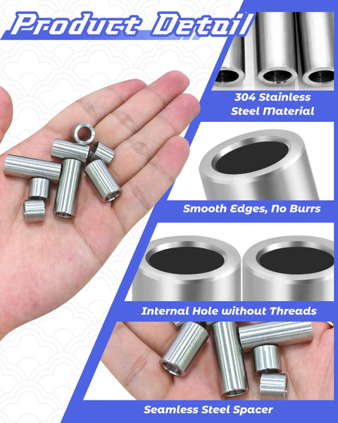 Beefy Stainless Steel Spacer Bushing Kit All In One 3 Size Set M8 Unthreaded Spacer Sleeves 8x12x10mm 8x12x20mm 8x12x30mm In Handy Storage Box For Auto Truck Marine And CNC Projects, 304 stainless steel sleeves in hand