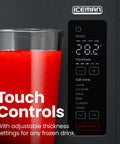 Straight Up Slushie Machine With Zero Ice Required, 48 Oz Frozen Drink Maker featuring visible touch controls and red slushie.