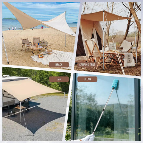 Adjustable Tarp Poles For Camping Set Of 2 Telescoping Tent Poles Extend From 3 Ft 1 In To 7 Ft 6 In used at beach, tent, car