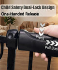 No Sweat Setup Extra Wide Baby Gate For Doorways And Stairs Adjustable Swing walkthrough showing child safety dual-lock design.