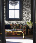 Living room with Floral Vintage Peel And Stick Wallpaper With Rose Design Removable Vinyl For Walls behind a sofa