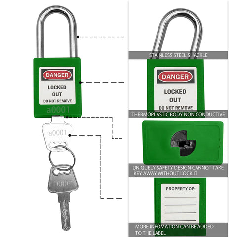 Top Tier Five Piece Lockout Tagout Padlock Kit Featuring Bright Green Heavy Duty Gear And Dead Reliable Key Alike Design Packed With Twin Backup Keys For Lazy Shutdown Days