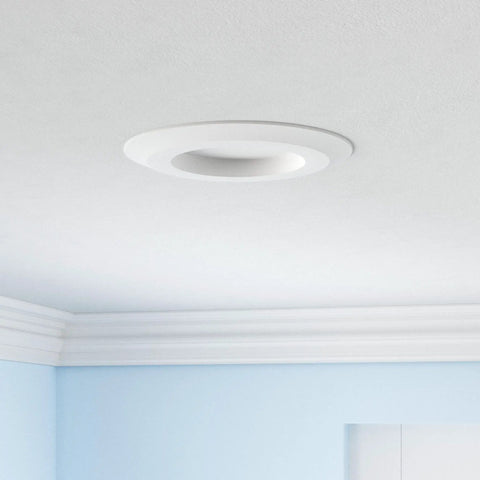 Ceiling view of 5/6 Inch Matte White Integrated LED Recessed Trim With 5 Color Changing Modes And Dimmable Switch, 700 Lumens, ENERGY STAR