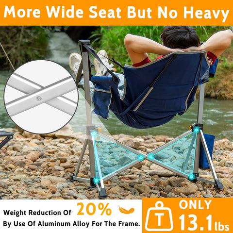 Two Pack Aluminum Hammock Chair With Footrest For Lazy Sundays, blue oversized portable chair by a river, showing frame detail